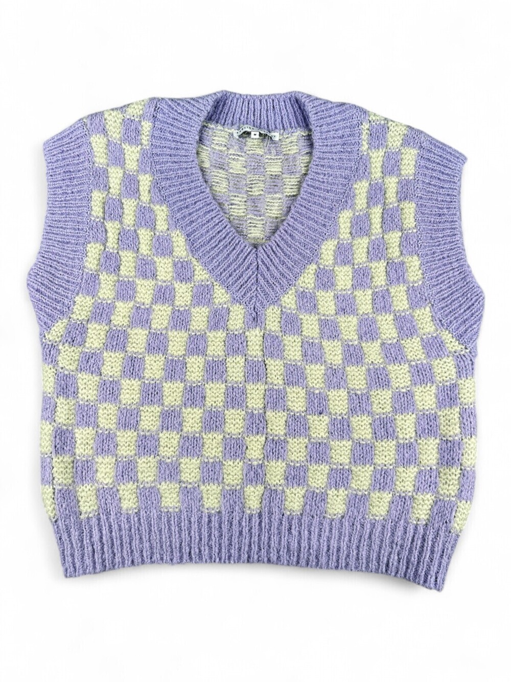 English Factory Lavender Checkered V-Neck Sweater Vest M